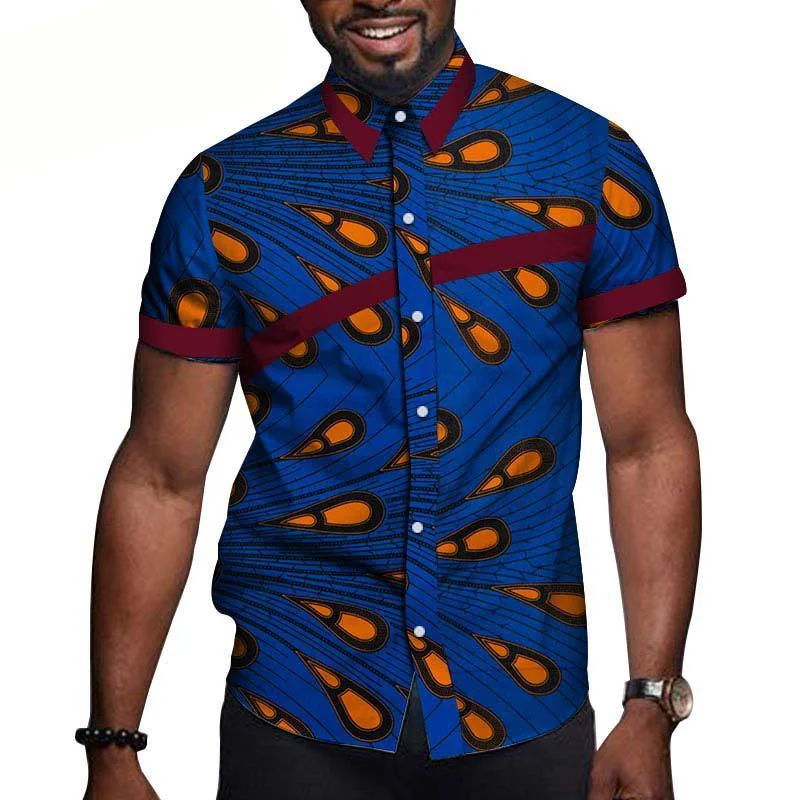 African Men Clothing Printed Short Sleeve Top T Shirt - Image 3