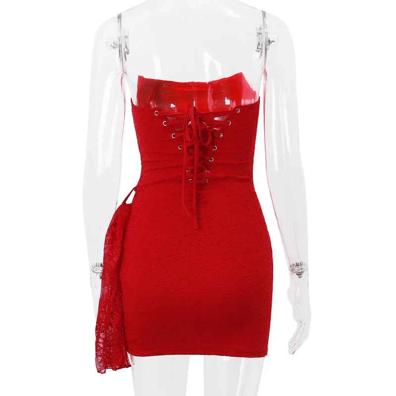 Strapless Lace Dress Party Women Fashion and Sexy Slim - Image 9