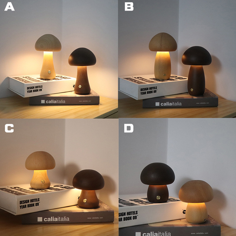 INS Wooden Cute Mushroom LED Night Light with Touch - Image 4