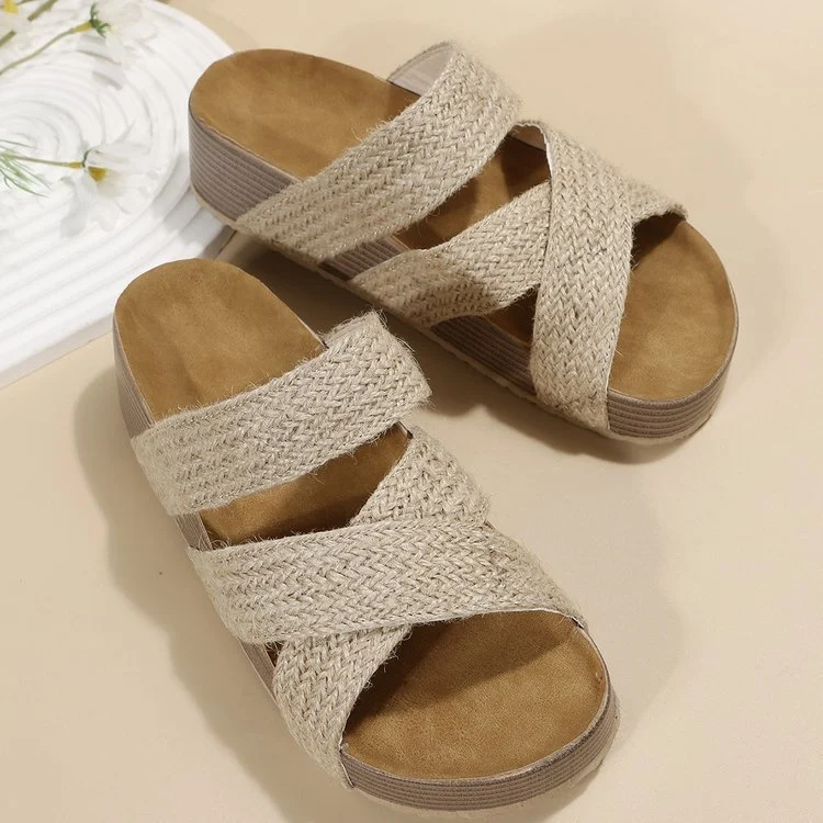 Woven Cross-strap Slippers Summer Platform Sandals - Image 6