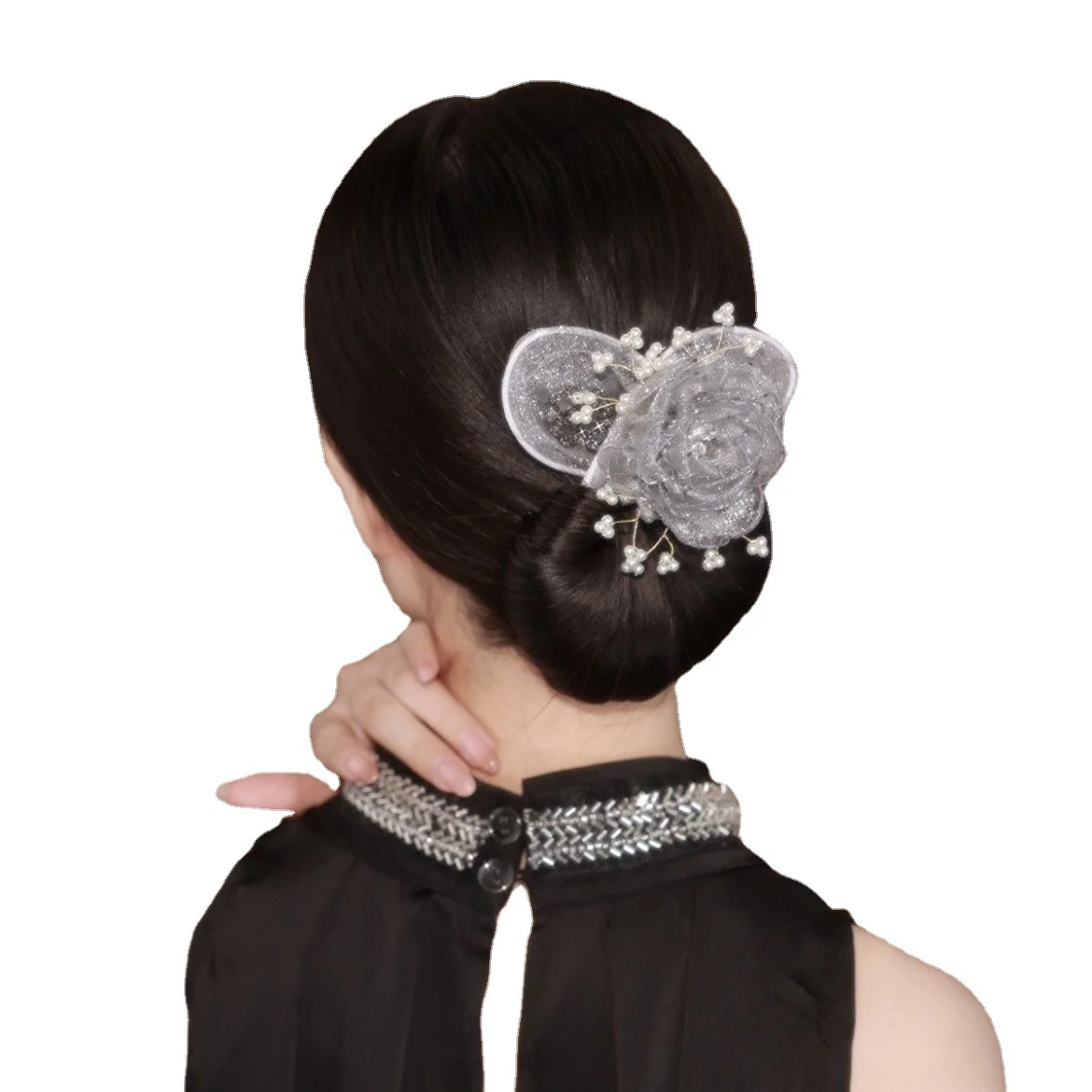 Starry Sky Flower Style Updo Topknot Hair Clip Black - Image 2