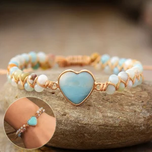 Classic Heart Shape Charm Bracelets Amazonite String