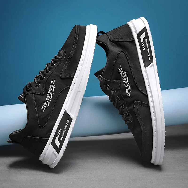 Men Sneakers Lace-up Letter Print Platform Canvas Shoes - Image 10
