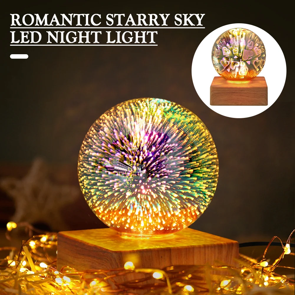 USB 3D Firework Crystals Ball Night Light Plug in