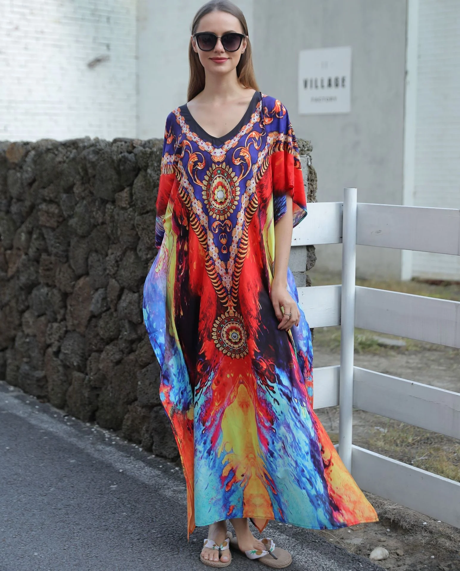 Plus Size Kaftan Beach Cover-ups Loose Summer Maxi Dress - Image 2