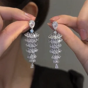 Sparkling Zircon Christmas Tree Drop Earrings for Women