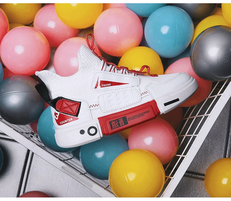 Autumn Children's High-top Flying Woven Sneakers Trendy - Image 6