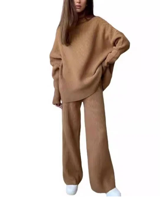 2 Pieces Women Sets Knitted Tracksuit Turtleneck Sweater - Image 7