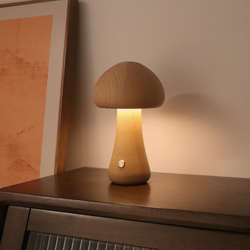 INS Wooden Cute Mushroom LED Night Light with Touch - Image 7