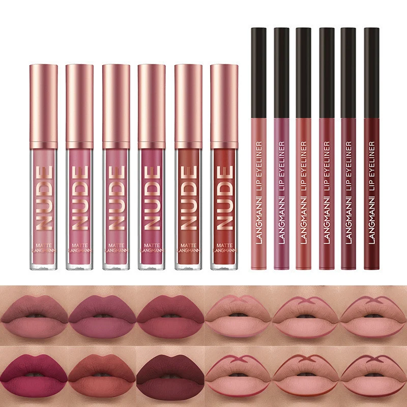 Lip Liner and Lipstick Makeup 12 Pcs Set 6 Matte - Image 3