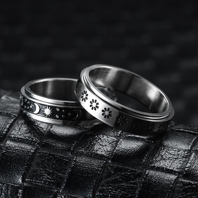 Stainless Steel Rotatable Spinner Ring Moon Stars - Image 8