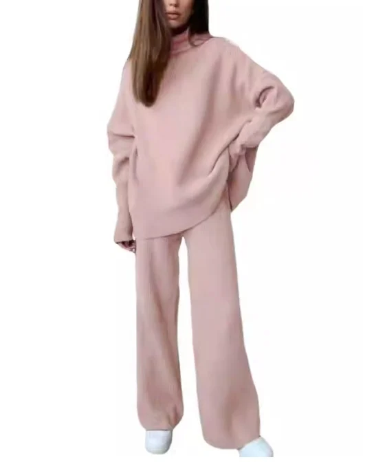 2 Pieces Women Sets Knitted Tracksuit Turtleneck Sweater - Image 9