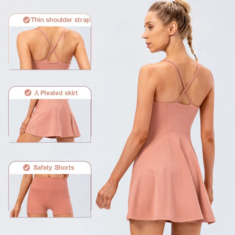 Women Tennis Yoga Skirt High Stretch Soft Nylon Sports Badminton Golf Dress And Fitness Shorts 2 Pcs Set Workout Casual Clothing - Image 3
