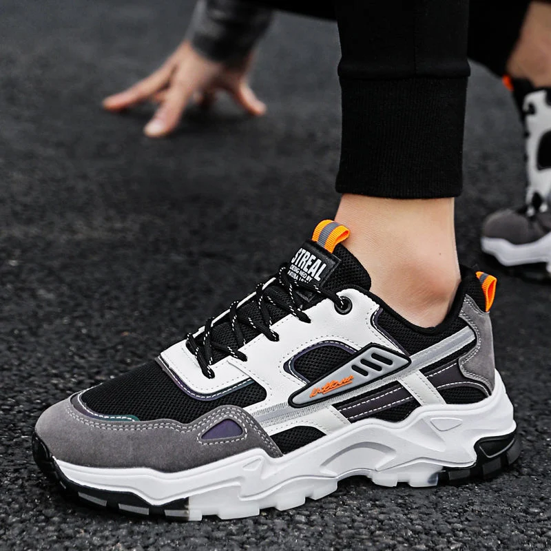 Black White Lace-up Sneakers Men Outdoor Breathable - Image 4