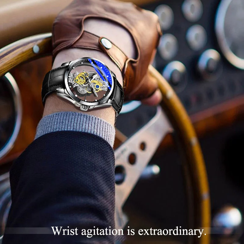 Men Watch Skeleton Automatic Quartz Watch Gold Skeleton - Image 3