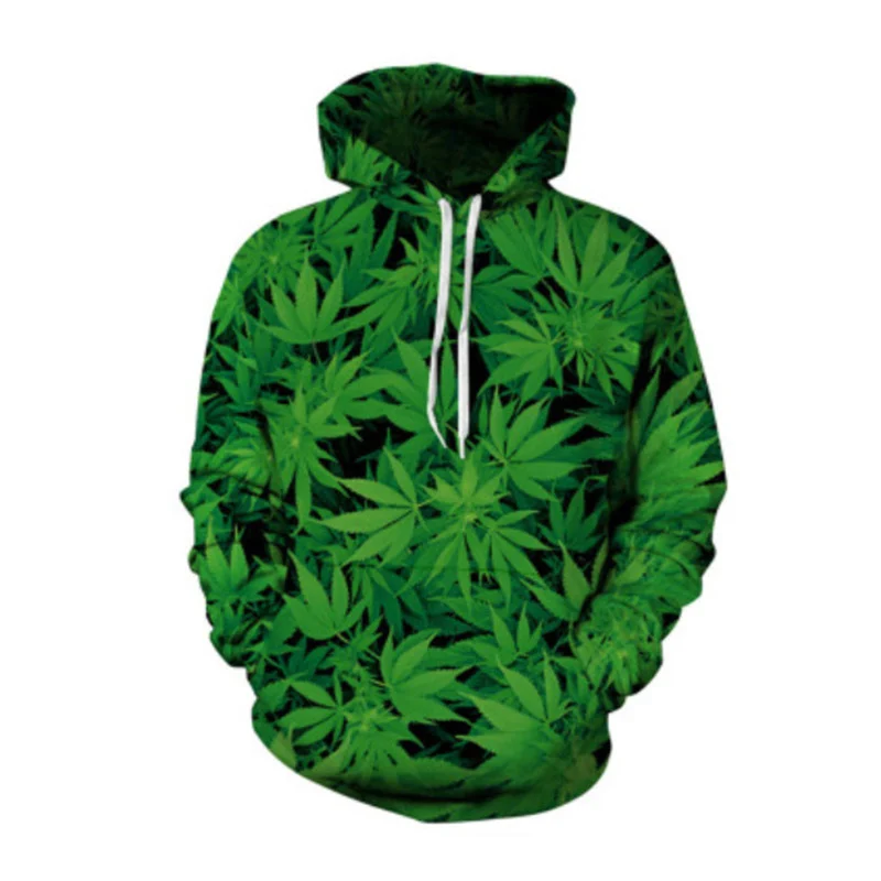 Men Fashion Green Big Leaf Hoodie - Image 3