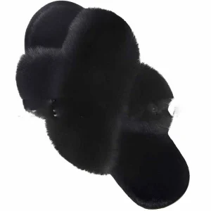 Women Fashion Warm Fluffy Slippers Cozy Faux Fur Cross