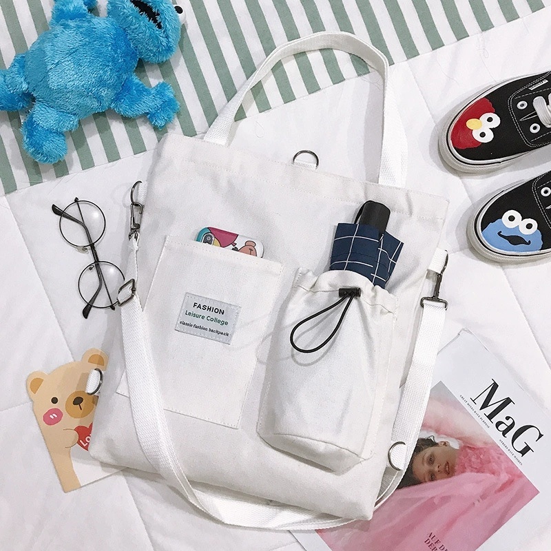 Harajuku Canvas Bags Students Handbag with Pockets - Image 8