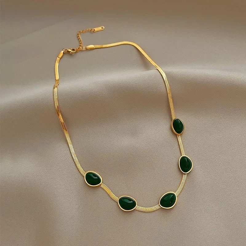 Fashion Jewelry Green Stone Crytal Snake Chain - Image 7