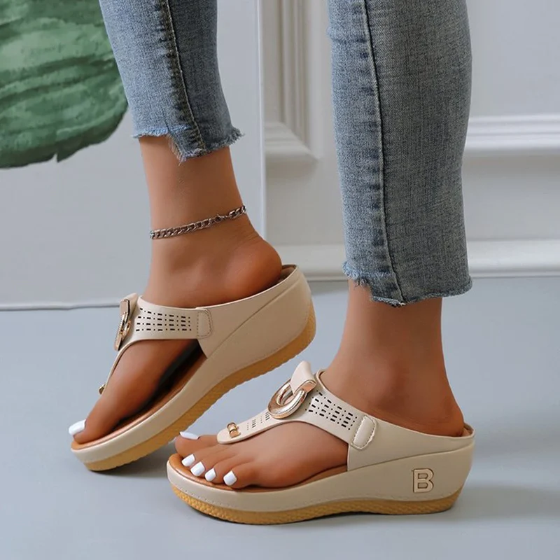 Thong Sandals Women High Heel Wedges Shoes Flip Flops - Image 6