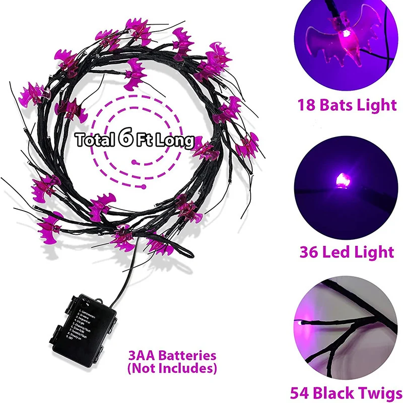 Halloween LED Willow Vine String Light Cool Cartoon Bat - Image 8